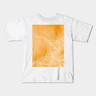 Doodled mandala on watercolor background - orange Kids T-Shirt